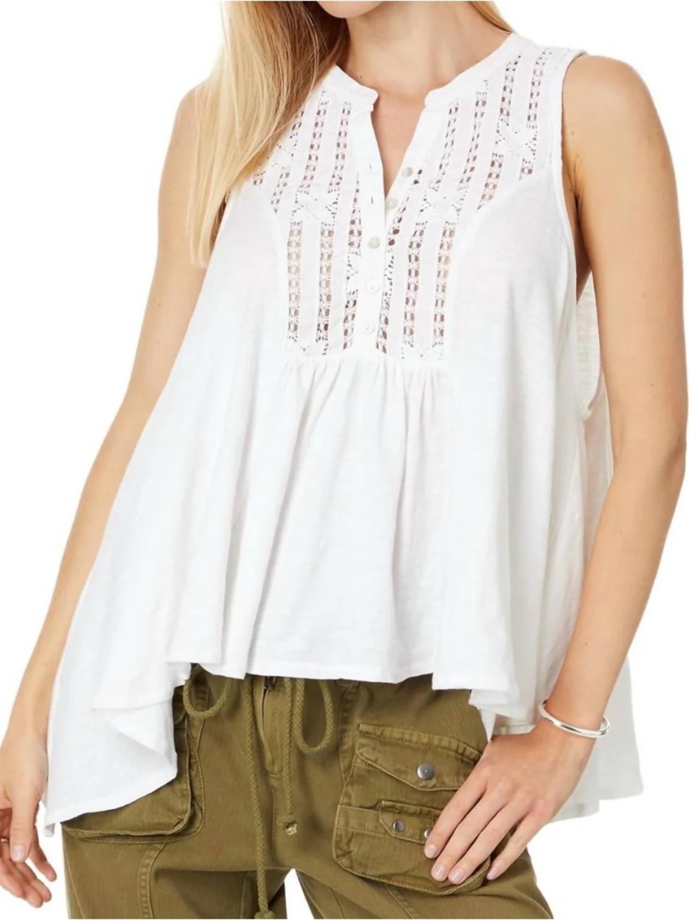 NWT Free People Lace Yoke Henley Sun Kissed Top Size Medium #Feminine #lace top